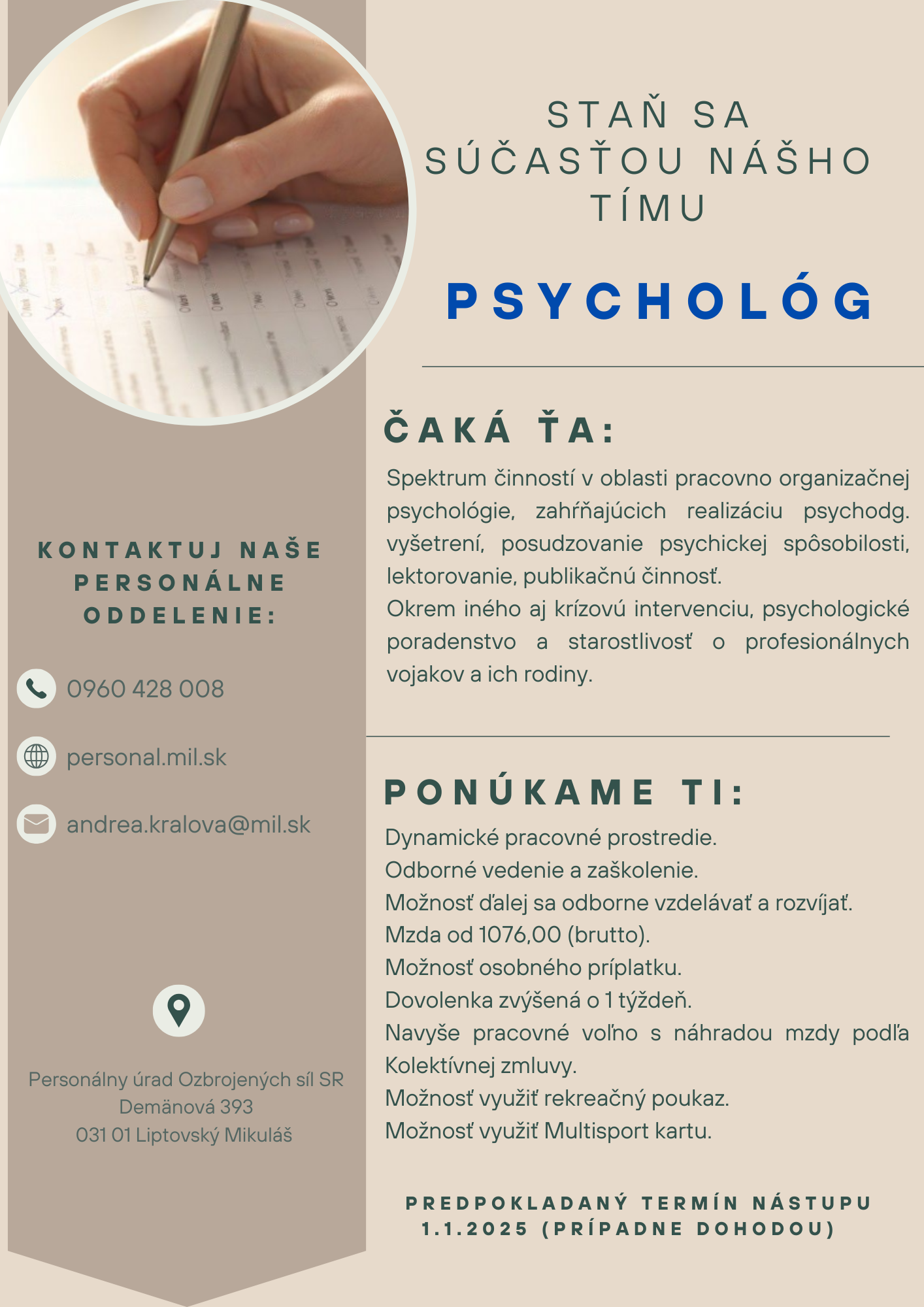 Ponuka pracovnho miesta - Psycholg, Liptovsk Mikul