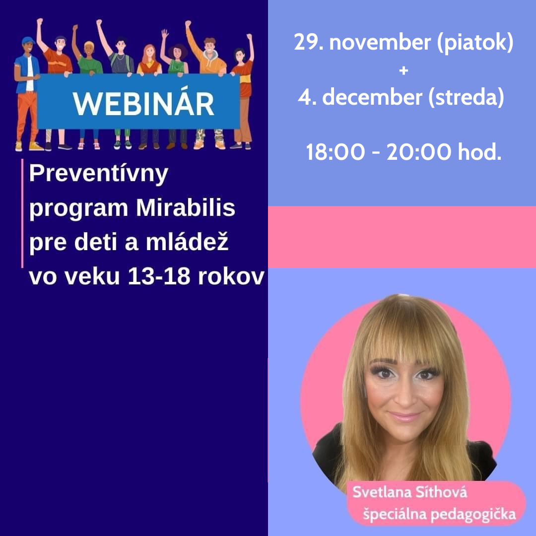 WEBINR : Preventvny program Mirabilis pre deti a mlde vo veku 13-18 rokov